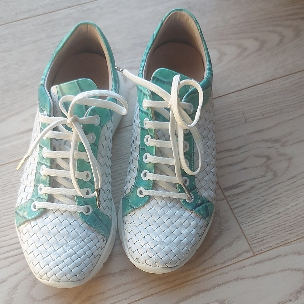Pons Quintana White and Green Woven Sneakers